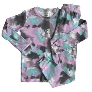 Vaenait Baby Tie Dye Long John Pajama Set - Purple Aqua Gray White  6/7 or 120cm